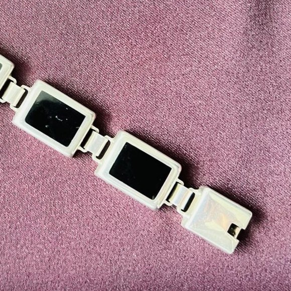 Handcrafted Classic  925 Sterling Silver Black Onyx Station Bracelet, Bezel Set - Picture 3 of 11